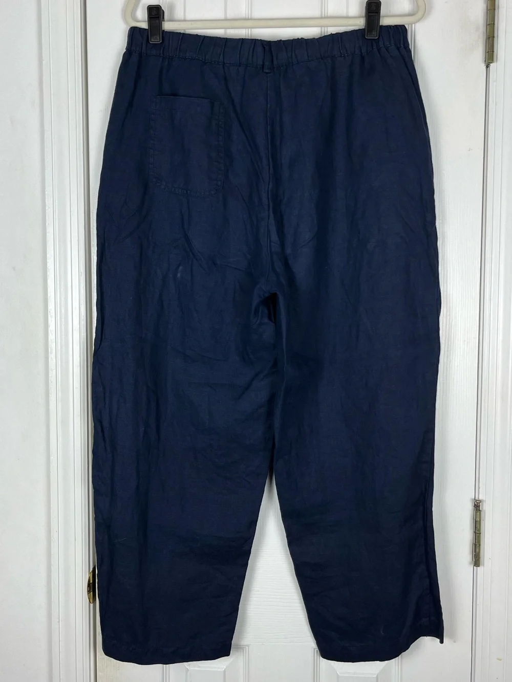 Quince European Linen Pants Wide Leg Ankle/Crop Pants Sz L Navy Minimalist